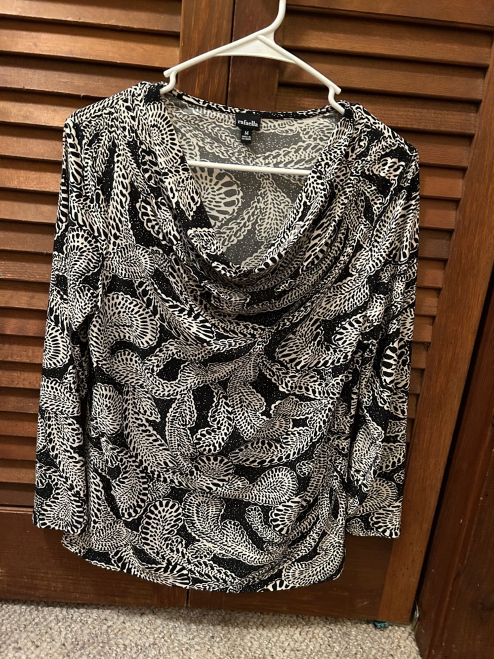Rafaella Black & White Cowl Neck Printed Blouse